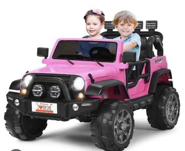 Costzon 2-Seater Ride on Truck, 12V Battery Powered Electric Vehicle Toy w/Remote Control, 3 Speed, LED Lights, MP3, Horn, Music, 2 Doors Open, Spring Suspension, Ride on Car for Kids (Pink)